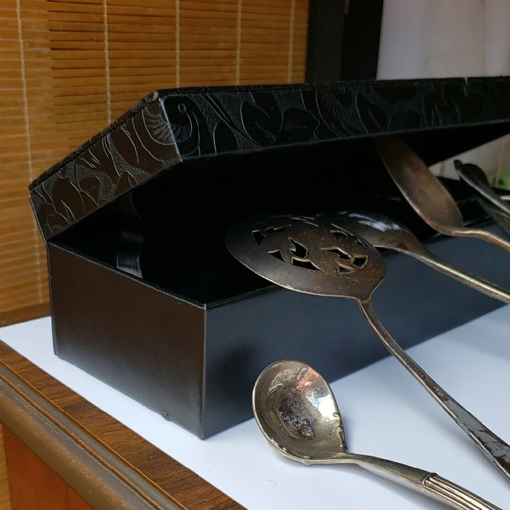 Vintage Serving Utincils And Stoage Box